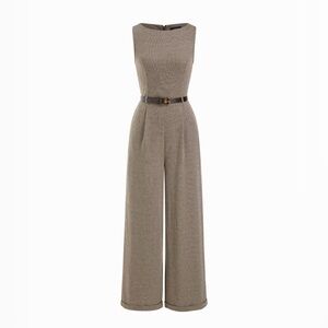 Cider BOAT NECK ZIPPER WIDE LEG JUMPSUIT WITH BELT